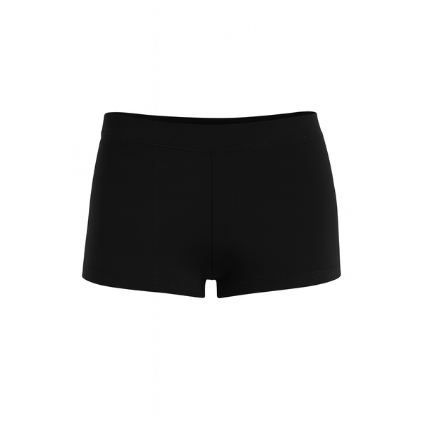 Girls' black organic cotton dance shorts on a white background